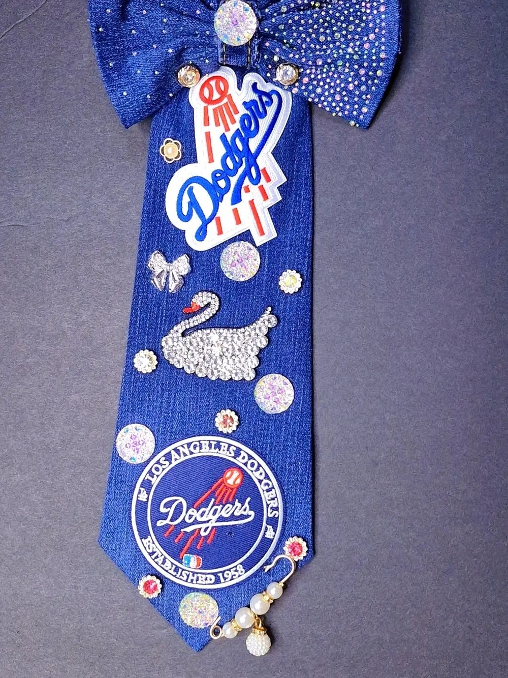 Los Angeles Dodgers Embellished Blue Ribbon Tie